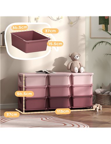 HOMCOM Kids Storage Unit, with Nine Drawers - Pink