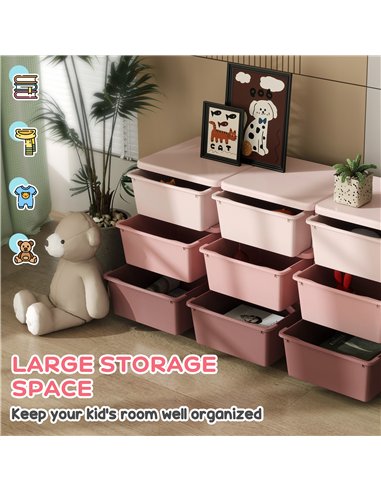 HOMCOM Kids Storage Unit, with Nine Drawers - Pink