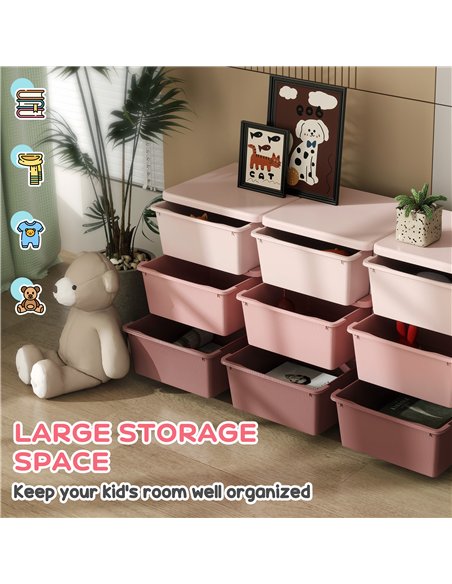HOMCOM Kids Storage Unit, with Nine Drawers - Pink - pic 171972 | FastDaddyshop