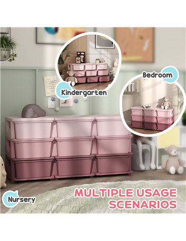 HOMCOM Kids Storage Unit, with Nine Drawers - Pink