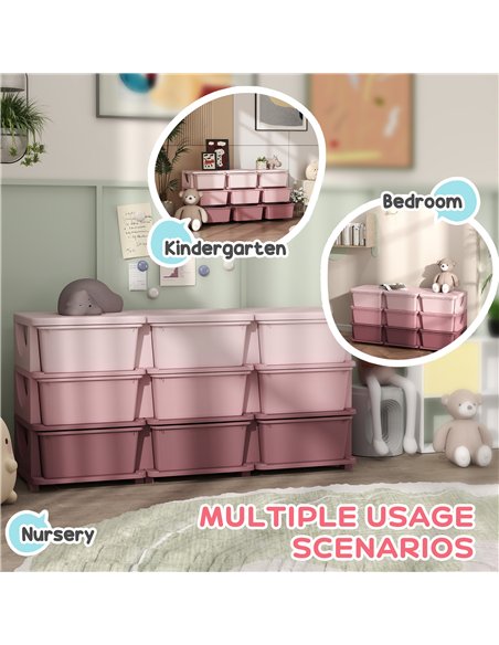 HOMCOM Kids Storage Unit, with Nine Drawers - Pink - pic 171973 | FastDaddyshop