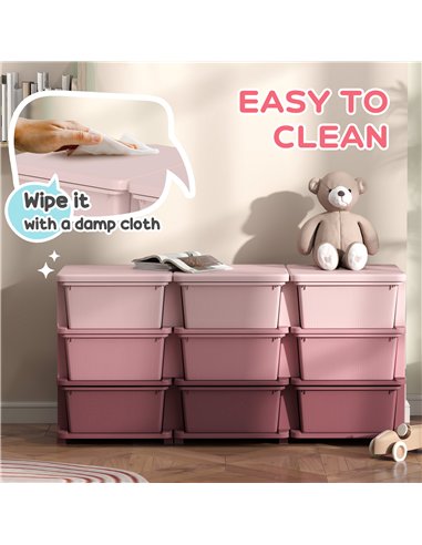 HOMCOM Kids Storage Unit, with Nine Drawers - Pink