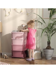 HOMCOM Four-Tier Kids Storage Boxes, with Four Drawers, Pink 2