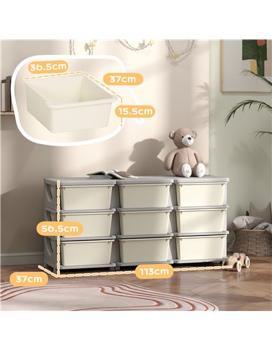 HOMCOM Kids Storage Unit, with Nine Drawers - Cream