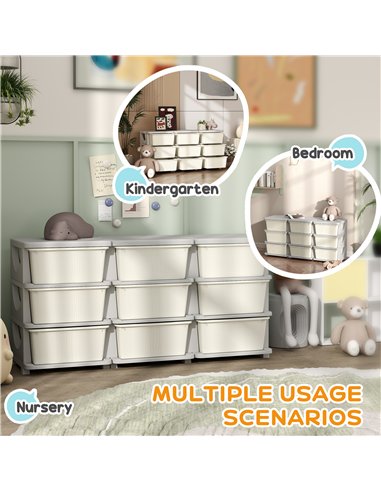 HOMCOM Kids Storage Unit, with Nine Drawers - Cream