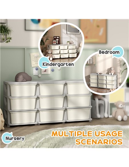 HOMCOM Kids Storage Unit, with Nine Drawers - Cream - pic 172000 | FastDaddyshop