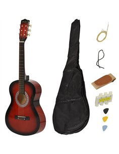 HOMCOM 36" 3/4 Beginner Acoustic Guitar Set, with Protective Case, Red