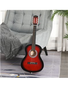 HOMCOM 36" 3/4 Beginner Acoustic Guitar Set, with Protective Case, Red 2