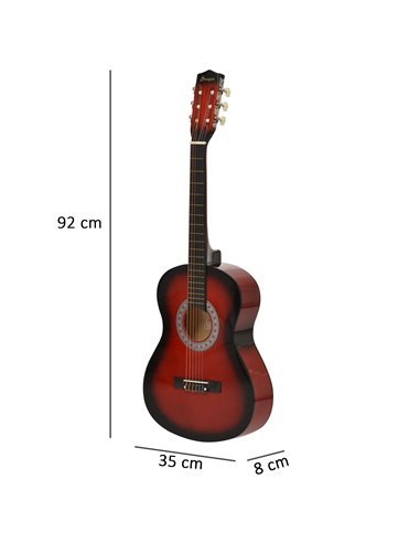 HOMCOM 36" 3/4 Beginner Acoustic Guitar Set, with Protective Case, Red