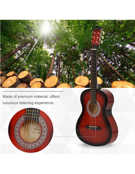 HOMCOM 36" 3/4 Beginner Acoustic Guitar Set, with Protective Case, Red - pic 172008 | FastDaddyshop