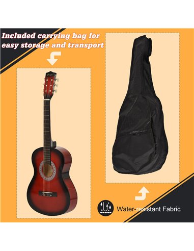 HOMCOM 36" 3/4 Beginner Acoustic Guitar Set, with Protective Case, Red