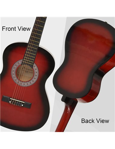 HOMCOM 36" 3/4 Beginner Acoustic Guitar Set, with Protective Case, Red