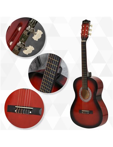 HOMCOM 36" 3/4 Beginner Acoustic Guitar Set, with Protective Case, Red