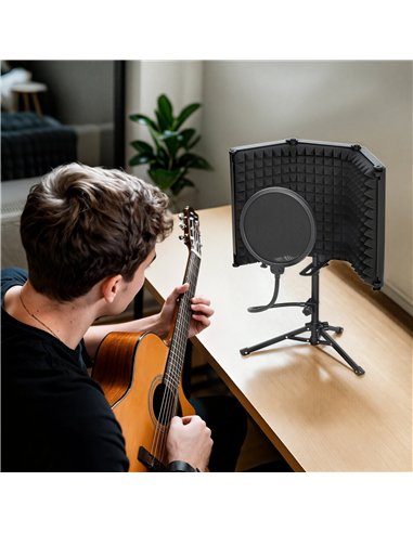 HOMCOM Studio Microphone Isolation Shield with Pop Filter and Tripod Stand, Foldable Adjustable Recording Studio Equipment, 3-Pa