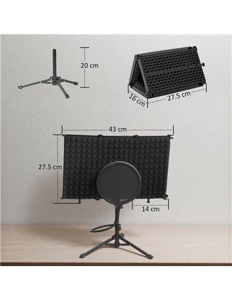 HOMCOM Studio Microphone Isolation Shield with Pop Filter and Tripod Stand, Foldable Adjustable Recording Studio Equipment, 3-Pa - pic 172016 | FastDaddyshop