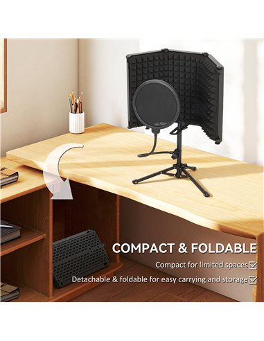 HOMCOM Studio Microphone Isolation Shield with Pop Filter and Tripod Stand, Foldable Adjustable Recording Studio Equipment, 3-Pa