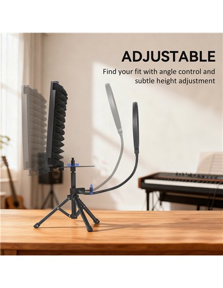 HOMCOM Studio Microphone Isolation Shield with Pop Filter and Tripod Stand, Foldable Adjustable Recording Studio Equipment, 3-Pa - pic 172019 | FastDaddyshop