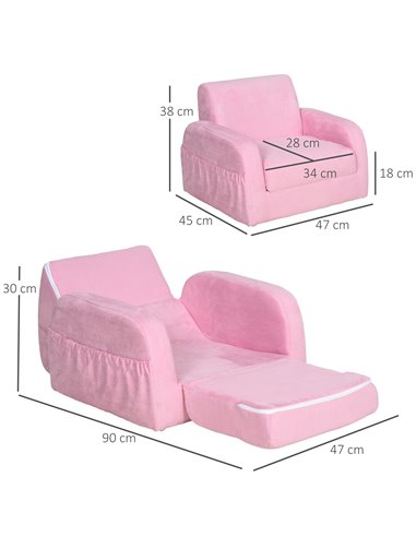 Homcom Kids Two-In-One Armchair and Lounger, Pink
