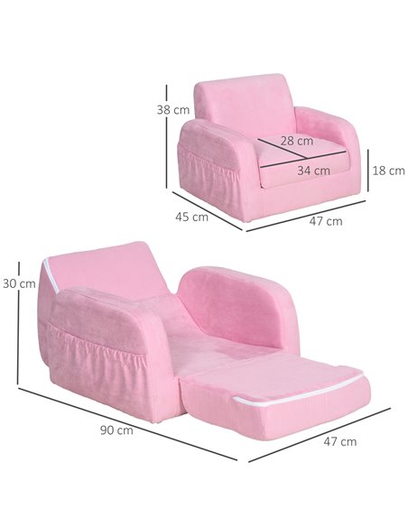 Homcom Kids Two-In-One Armchair and Lounger, Pink - pic 17202 | FastDaddyshop