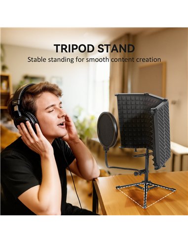 HOMCOM Studio Microphone Isolation Shield with Pop Filter and Tripod Stand, Foldable Adjustable Recording Studio Equipment, 3-Pa