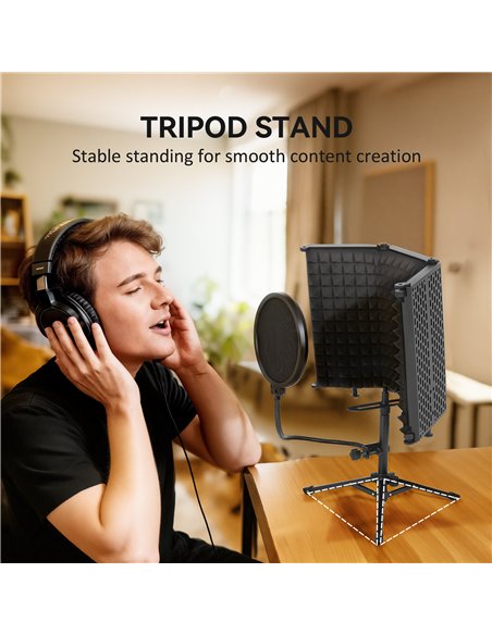 HOMCOM Studio Microphone Isolation Shield with Pop Filter and Tripod Stand, Foldable Adjustable Recording Studio Equipment, 3-Pa - pic 172020 | FastDaddyshop