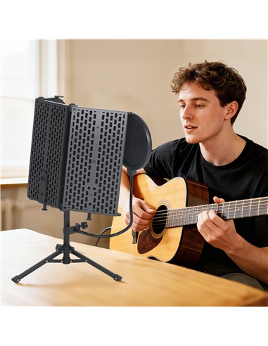 HOMCOM Studio Microphone Isolation Shield with Pop Filter and Tripod Stand, Foldable Adjustable Recording Studio Equipment, 3-Pa