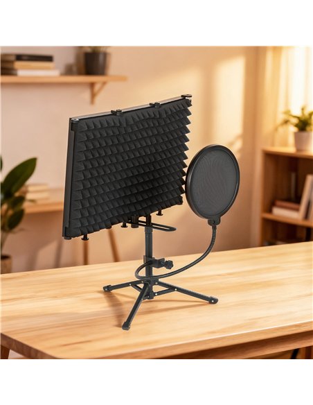 HOMCOM Studio Microphone Isolation Shield with Pop Filter and Tripod Stand, Foldable Adjustable Recording Studio Equipment, 3-Pa - pic 172022 | FastDaddyshop