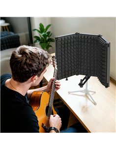 HOMCOM Studio Microphone Isolation Shield, Foldable Adjustable Recording Studio Equipment, 3-Panel High Density Absorbent Foam S 2
