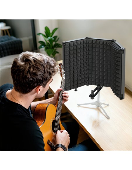 HOMCOM Studio Microphone Isolation Shield, Foldable Adjustable Recording Studio Equipment, 3-Panel High Density Absorbent Foam S - pic 172024 | FastDaddyshop