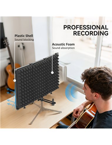 HOMCOM Studio Microphone Isolation Shield, Foldable Adjustable Recording Studio Equipment, 3-Panel High Density Absorbent Foam S