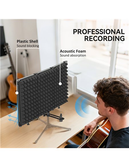 HOMCOM Studio Microphone Isolation Shield, Foldable Adjustable Recording Studio Equipment, 3-Panel High Density Absorbent Foam S - pic 172026 | FastDaddyshop