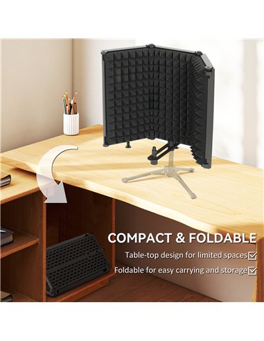 HOMCOM Studio Microphone Isolation Shield, Foldable Adjustable Recording Studio Equipment, 3-Panel High Density Absorbent Foam S