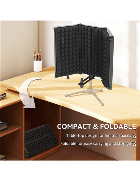 HOMCOM Studio Microphone Isolation Shield, Foldable Adjustable Recording Studio Equipment, 3-Panel High Density Absorbent Foam S - pic 172027 | FastDaddyshop