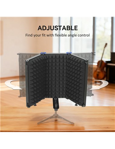 HOMCOM Studio Microphone Isolation Shield, Foldable Adjustable Recording Studio Equipment, 3-Panel High Density Absorbent Foam S
