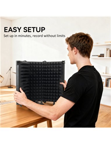 HOMCOM Studio Microphone Isolation Shield, Foldable Adjustable Recording Studio Equipment, 3-Panel High Density Absorbent Foam S