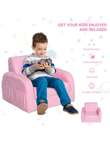 Homcom Kids Two-In-One Armchair and Lounger, Pink - pic 17203 | FastDaddyshop