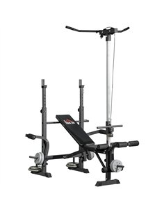 HOMCOM Adjustable Weight Bench with Pulley System, Incline Bench Press Set with Squat Rack, Leg Developer, Butterfly and Weight 