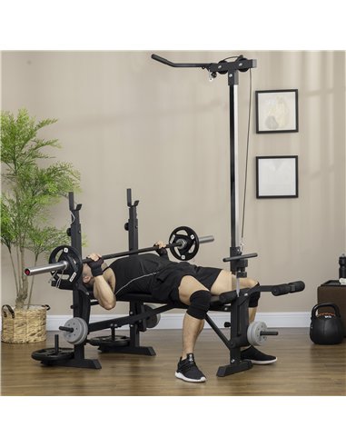 HOMCOM Adjustable Weight Bench with Pulley System, Incline Bench Press Set with Squat Rack, Leg Developer, Butterfly and Weight 