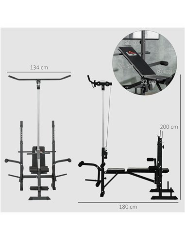 HOMCOM Adjustable Weight Bench with Pulley System, Incline Bench Press Set with Squat Rack, Leg Developer, Butterfly and Weight 