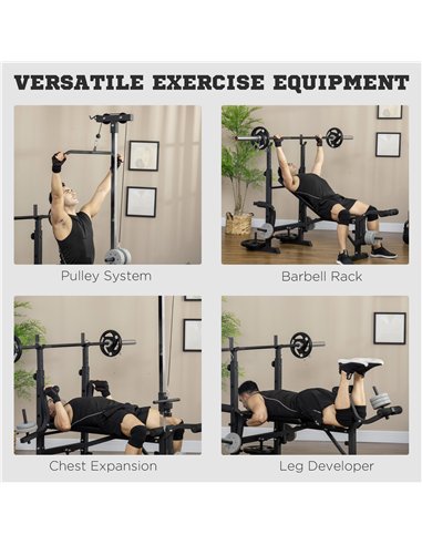 HOMCOM Adjustable Weight Bench with Pulley System, Incline Bench Press Set with Squat Rack, Leg Developer, Butterfly and Weight 