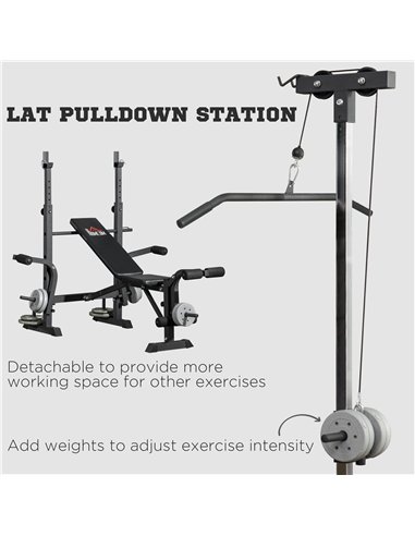 HOMCOM Adjustable Weight Bench with Pulley System, Incline Bench Press Set with Squat Rack, Leg Developer, Butterfly and Weight 