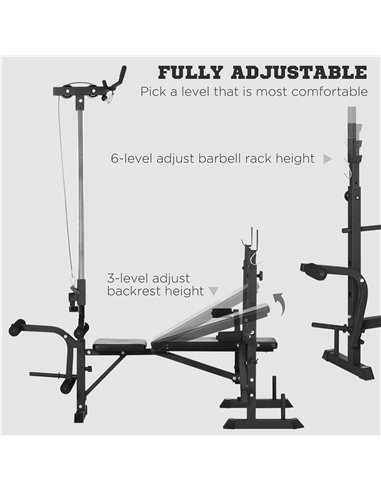 HOMCOM Adjustable Weight Bench with Pulley System, Incline Bench Press Set with Squat Rack, Leg Developer, Butterfly and Weight 