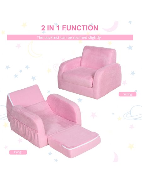 HOMCOM 2 In 1 Kids Children Sofa Chair Bed Folding Couch Soft Flannel Foam Toddler Furniture for Playroom Bedroom Living Room Pi - pic 17204 | FastDaddyshop