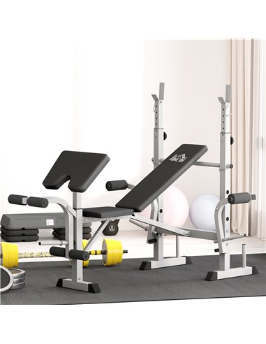 HOMCOM Adjustable Weight Bench with Squat Rack, Heavy Duty Bench Press Rack with Preacher Curl Pad, Leg Developer, Barbell Rack,