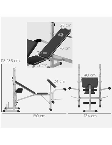HOMCOM Adjustable Weight Bench with Squat Rack, Heavy Duty Bench Press Rack with Preacher Curl Pad, Leg Developer, Barbell Rack,