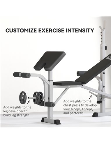 HOMCOM Adjustable Weight Bench with Squat Rack, Heavy Duty Bench Press Rack with Preacher Curl Pad, Leg Developer, Barbell Rack,