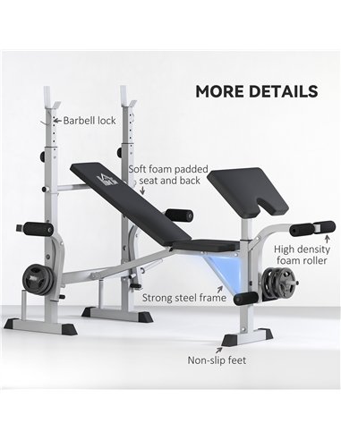 HOMCOM Adjustable Weight Bench with Squat Rack, Heavy Duty Bench Press Rack with Preacher Curl Pad, Leg Developer, Barbell Rack,