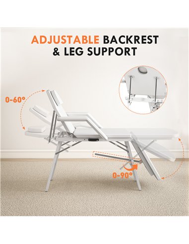 HOMCOM Portable Massage Table, 3 Section Adjustable Beauty Bed, Foldable Massage Bed with Face Hole, Recliner Chair with Removab
