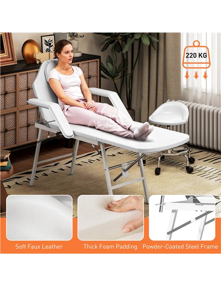 HOMCOM Portable Massage Table, 3 Section Adjustable Beauty Bed, Foldable Massage Bed with Face Hole, Recliner Chair with Removab - pic 172055 | FastDaddyshop