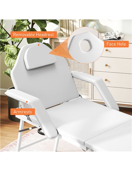 HOMCOM Portable Massage Table, 3 Section Adjustable Beauty Bed, Foldable Massage Bed with Face Hole, Recliner Chair with Removab - pic 172056 | FastDaddyshop